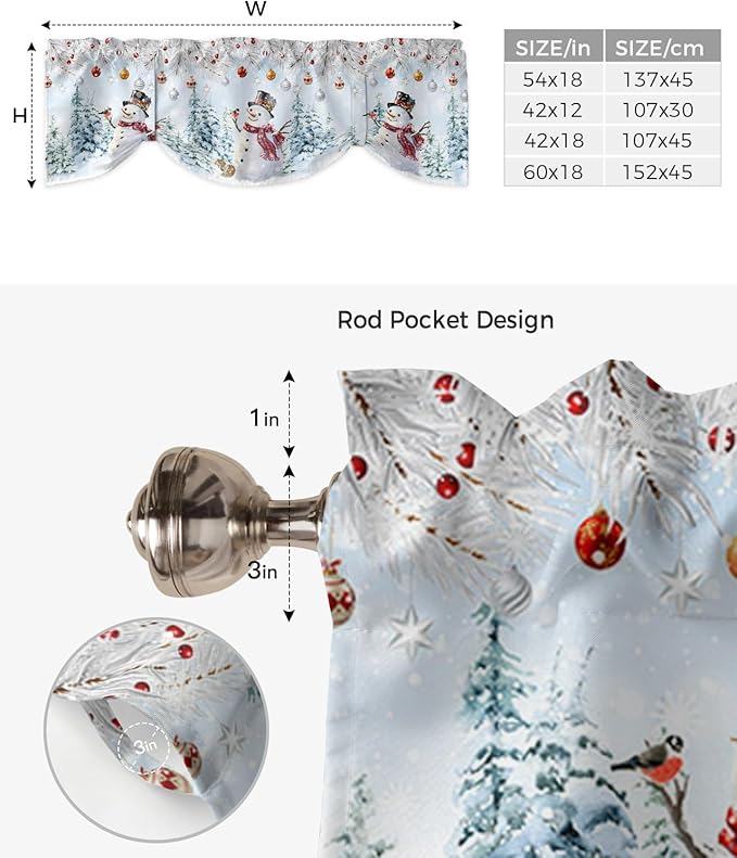 Snowman Blackout Tie Up Valance Curtains for Kitchen Windows Blue Merry Christmas Tree Red Balls Squirrel Window Toppers Balloon Shades for Living Room/Bathroom/Bedroom,1 Panel, 42" X 18", Winter