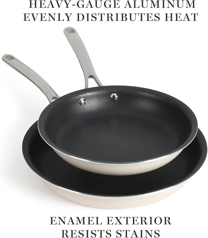 MARTHA STEWART Lockton 2 Piece 10" & 12" Heavy Gauge Aluminum Premium Nonstick Fry Pan Set - Linen