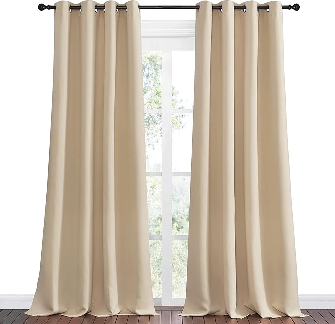 NICETOWN Bedroom Room Darkening Curtains, Biscotti Beige, 1 Pair, 55 inches by 108 Inch, Triple Weave Microfiber Grommet Top Thermal Insulated Solid Room Darkening Panels/Drapes for Kid's Room