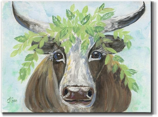Renditions Gallery Canvas Animal Wall Art Modern Decorations Paintings Olive Crown Steer Abstract Glam Wild Longhorn Canvas Artwork Prints for Bedroom Office Kitchen - 8"x12" LT33