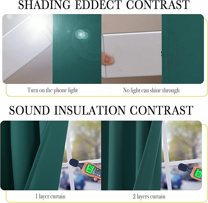 NICETOWN Emerald Green 100% Blackout Curtains, Thermal Insulated & Energy Efficiency Window Draperies for Guest Room, Full Shading Panels for Shift Worker and Light Sleepers, 52W x 84L, 2 PCs