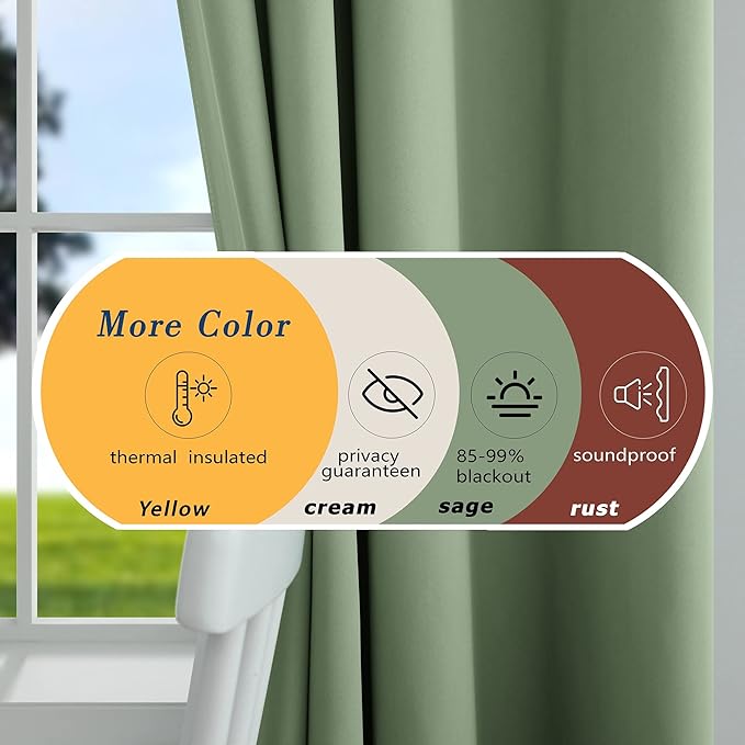 Mrs.Naturall Sage Green Blackout Curtains 84 Inches Long for Bedroom,Room Darkening Light Blocking Thermal Curtains for Living Room 84 Inch Length 2 Panels Set