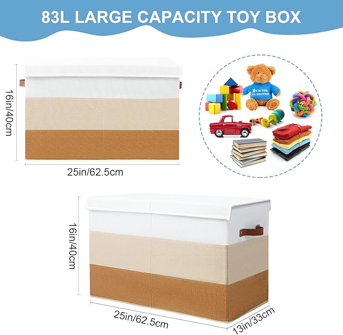 Large Toy Box Chest with Divider, Sturdy Toy Storage Organizer Bin Baskets with Lid for Kids, Boys, Girls, Nursery, Living Room, Bedroom, Playroom, Closet, 25"x13" x16"(Gradient Yellow)