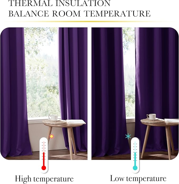 NICETOWN Purple Truly Blackout Drapes for Living Room, Heavy-Duty Full Light Shading Curtains with Same Color Liner Backing for Villa/Hall/Dorm Window（Royal Purple, 2 PCs, 52 inches W x 95 inches L