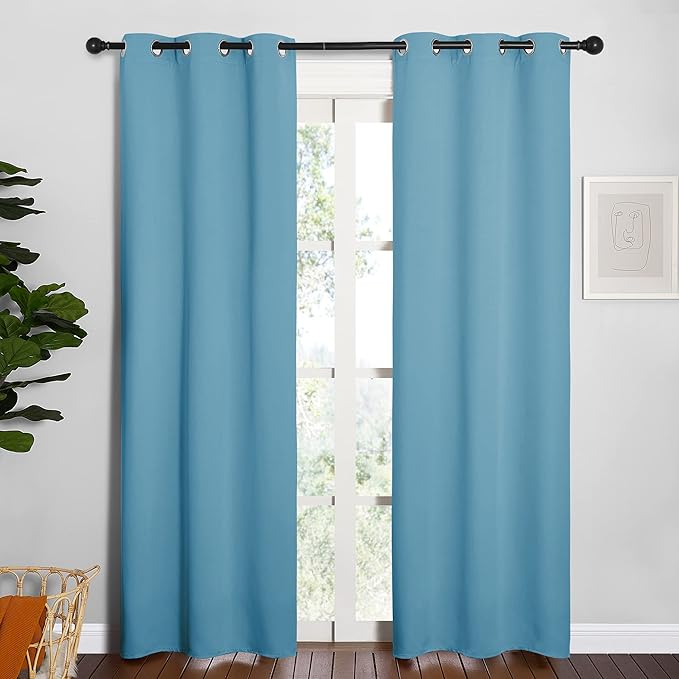 NICETOWN Thermal Curtains for Kids Room, Window Treatment Thermal Insulated Solid Grommet Blackout Drape Panels for Bedroom (Teal Blue, Set of 2, 34 by 84 inches)