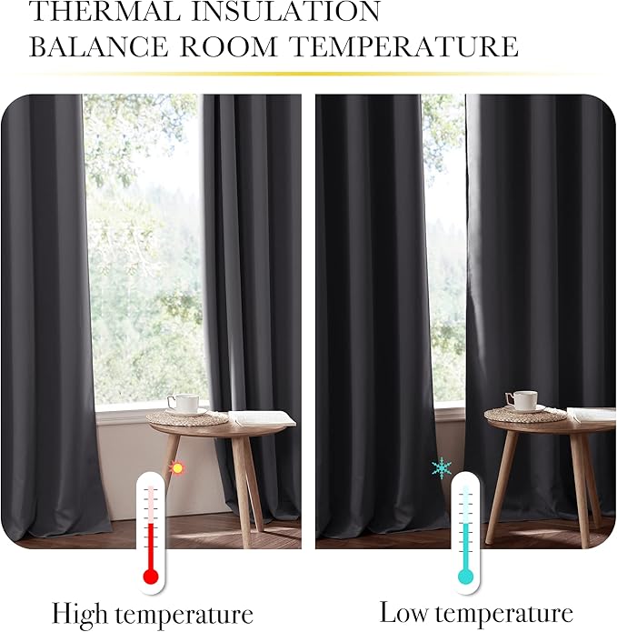 NICETOWN Grey Blcakout Curtains Total Shade Draperies, Heavy-Duty Full Light Shading Drapes with Same Color Liner Backing for Large Window（Gray, Package of 2 Panels, 52 inches Wide x 95 inches Long