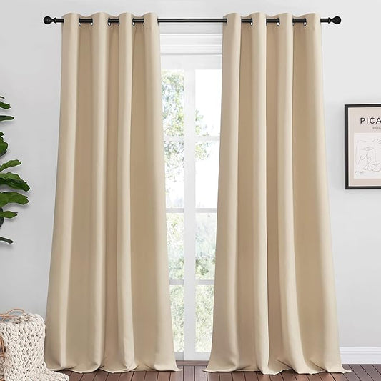 NICETOWN Bedroom Room Darkening Curtains, Biscotti Beige, 1 Pair, 55 inches by 108 Inch, Triple Weave Microfiber Grommet Top Thermal Insulated Solid Room Darkening Panels/Drapes for Kid's Room