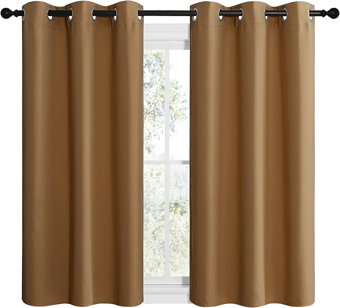 NICETOWN Gold Brown Sleek Blackout Curtains 48 inches Length for Small Windows, Noise Reducing and Block Draft Panels for Door Doorway Laundry Office Luxury Decor Theme (2 Panels, W42 inches Wide)