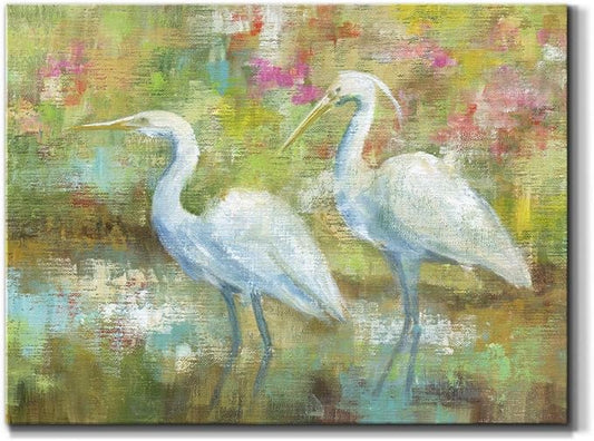 Renditions Gallery Canvas Nature Wall Art Modern Paintings Decorations Elegant White Egrets Abstract Multicolored Bontanical Wall Hanging Artwork for Bedroom Office Kitchen - 12"x18" LT33