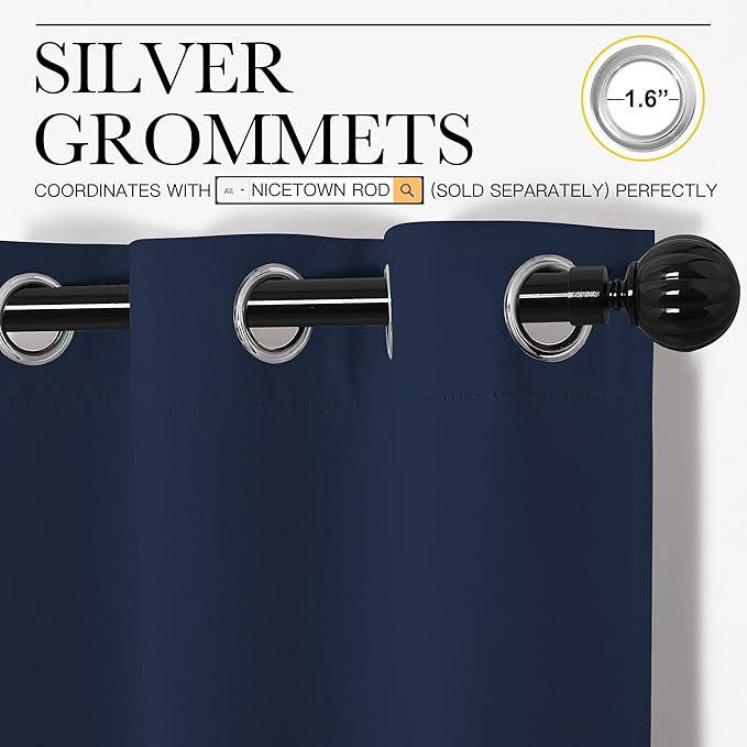 NICETOWN Navy Blackout Curtains 96" Long for Living Room, Thermal Insulated Window Treatment Light Reducing Room Darkening Drapes for Boys Kids Bedroom, Classroom, Apartment (55" W x 96” L， Set of 2)