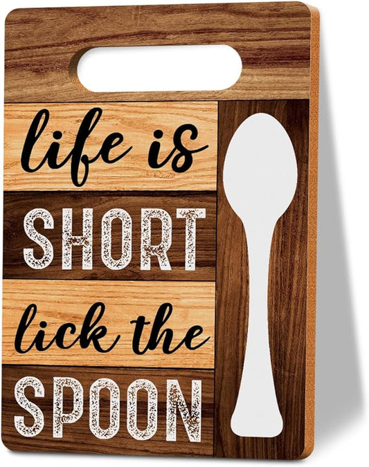 Life Is Short Lick the Spoon Cutting Board Gifts, Wood Cutting Boards for Kitchen, House Warming Gifts New Home, Kitchen Wall Art, Christmas Birthday Gifts for Women Mom Grandma 8 x 12 Inch