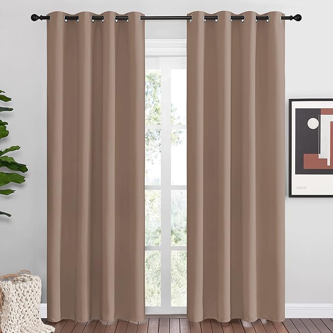 NICETOWN Blackout Draperies Curtains Panels - Window Treatment Thermal Insulated Solid Grommet Blackout Curtains/Panels/Drapes for Bedroom (Set of 2 Panels, 55 by 86 Inch, Cappuccino)