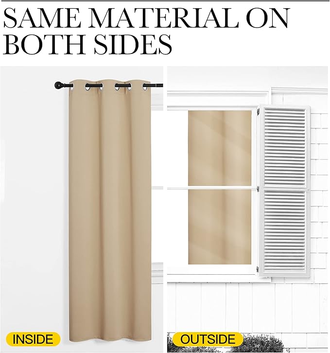 NICETOWN Bedroom Room Darkening Curtains, Biscotti Beige, 1 Pair, 55 inches by 108 Inch, Triple Weave Microfiber Grommet Top Thermal Insulated Solid Room Darkening Panels/Drapes for Kid's Room