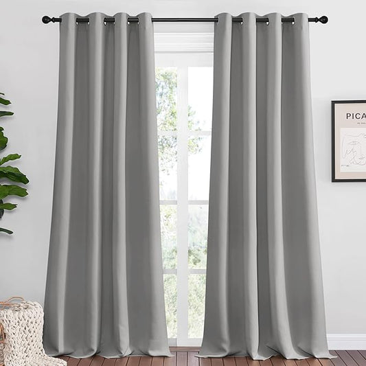 NICETOWN Silver Grey Room Darkening Curtain Panels 96" Long for RV, Play Room, Studio, Heat Block Out and Keep Warm Drapes Window Treatment Drapes for Doorway Entryway Patio (55" Width, 2 Panels)