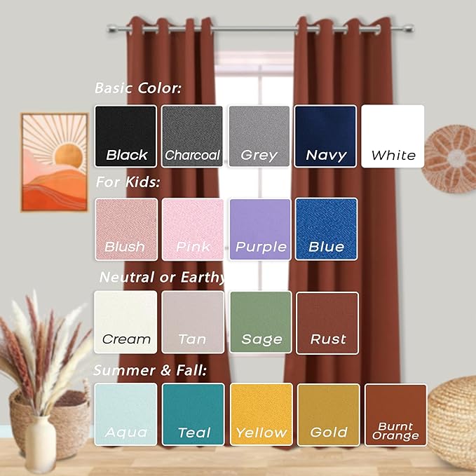 Mrs.Naturall 45 Inch Length Kitchen Curtains Set of 2 Panels Blackout Room Darkening Light Blocking Curtains for Living Room Bay Windows Rust Terracotta 34x45 Inches Long
