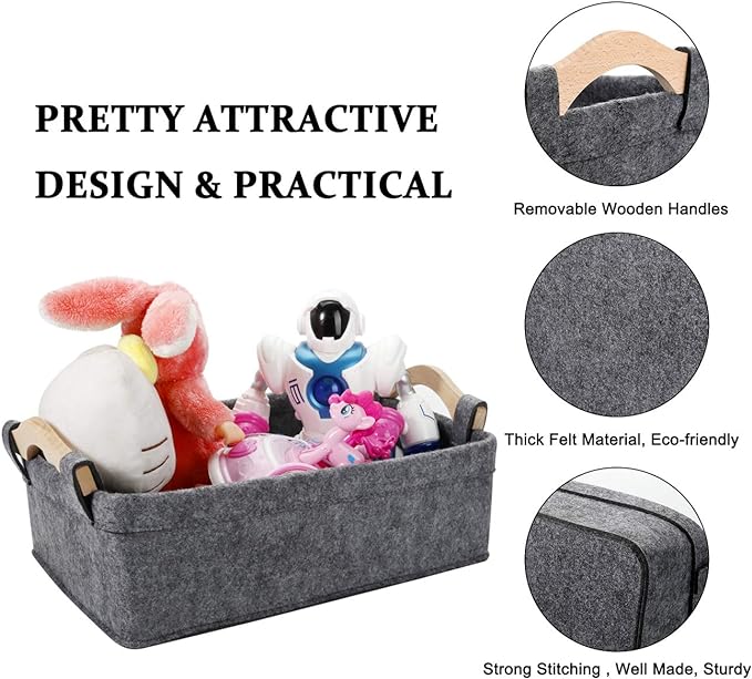 Small Storage Basket Soft Felt Collapsible Baskets Storage Bins for Cellphone Earphone Chargers Cables Make Up Shelf Fabric Drawers Storage Baskets Cute Storage Baskets Light Gray