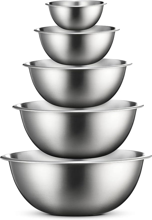 FineDine Stainless Steel Mixing Bowls (Set of 5) Stainless Steel Mixing Bowl Set - Easy To Clean, Nesting Bowls for Space Saving Storage, Great for Cooking, Baking, Prepping