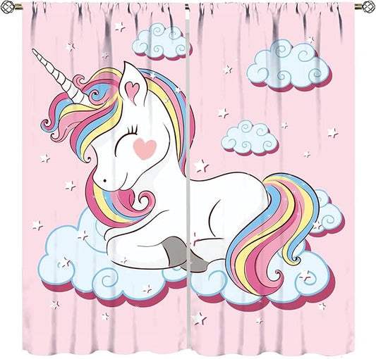 Unicorn Curtain for Kids Bedroom,Pink Cartoon Rainbow Darkening Curtains Decor Sliding Curtains Decorative Curtains for Girls Boys Baby Room,Living Room Decoration 55x63inch