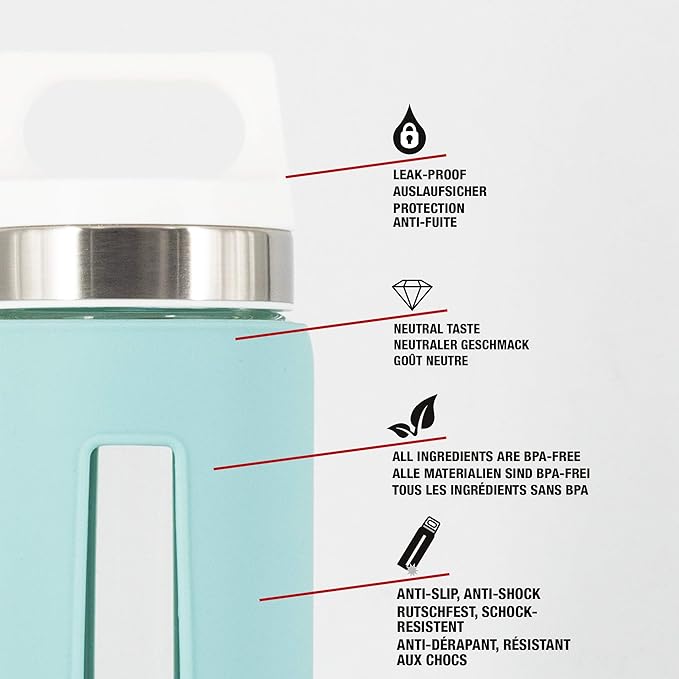 Sigg - Glass Water Bottle - Dream Glacier - Soft Silicon Cover - Leakproof - Dishwasher Safe - BPA Free - Broscilate Glass - 22 Oz