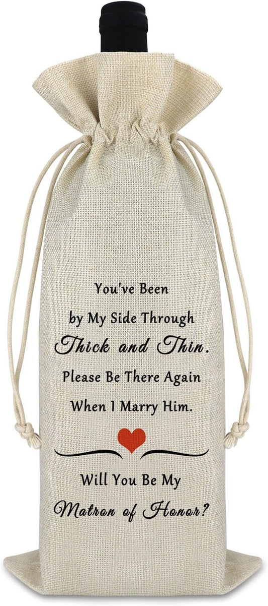 Matron of Honor Gift Bridesmaid Gift Wine Bag Bridesmaid Proposal Gifts for Friends from Bride Wedding Day Gift for Sister Bridesmaid Reusable Wine Wrap Bag Engagement Wedding Gift Valentin Gift