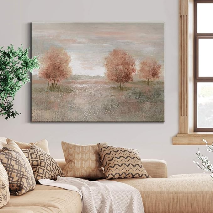 Renditions Gallery Canvas Nature Wall Art Modern Paintings Decorations Autumnal Peach Leaves Abstract Romantic Artwork Wall Hanging Prints for Bedroom Office Kitchen - 32"x48" LT33