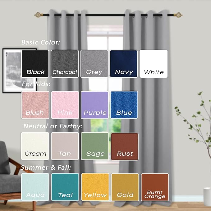Mrs.Naturall Short Curtains for Small Windows,45 Inch Length Grommet Bathroom Kitchen Blackout Curtains,Light Grey