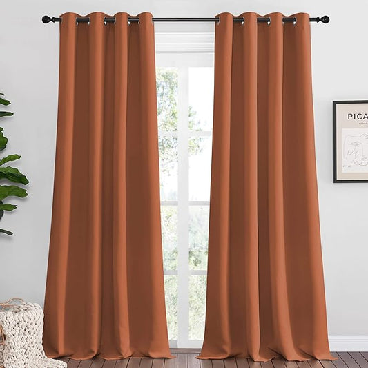 NICETOWN Halloween Burnt Orange Blackout Curtains for Sliding Door - 55 by 96, 2 Pieces, Blocking Out Sunlight Window Treatment Modern Design Grommet Curtain Panels for Dining Room