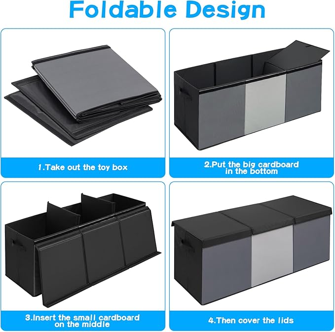 Large Toy Box Chest with Lid, Oxford Collapsible Sturdy Toy Storage Boxes Bins Baskets for Boys, Girls, Closet, Playroom, Nursery Room, 39"x15.5"x13" (Light Black & Light Grey)