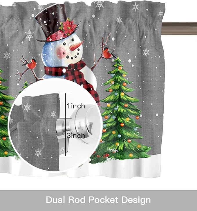 Christmas Snowman Kitchen Curtains Valances for Windows Winter Holidays Cardinal White Snowflake Rod Pocket Window Treatment for Kitchen /Living Room/Bedroom/ Bathroom,60" X 18" -1 Panel, Gray