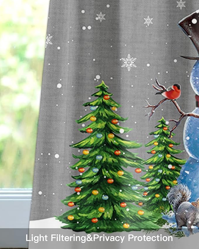 Christmas Snowman Kitchen Curtains Valances for Windows Winter Holidays Cardinal White Snowflake Rod Pocket Window Treatment for Kitchen /Living Room/Bedroom/ Bathroom,60" X 18" -1 Panel, Gray