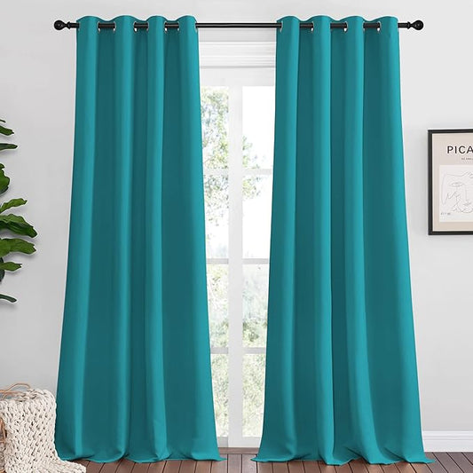 NICETOWN Room Darkening Curtains 108 inch Length 2 Panels, Peacock Teal, 2 Pieces, W55, Thermal Insulated Grommet Blackout Curtains for Modern Casual Elegant Bedroom Kids Room Theme Decoration