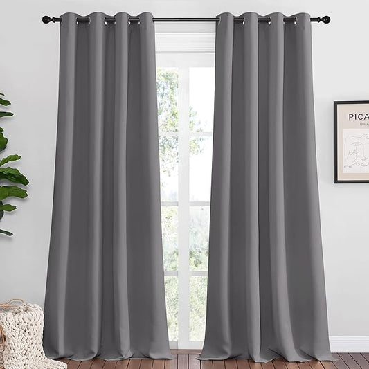 NICETOWN Bedroom Blackout Curtains Panels, 1 Pair, 55 inches by 108 Inch, Grey, Triple Weave Energy Saving Thermal Insulated Solid Grommet Blackout Draperies for Patio