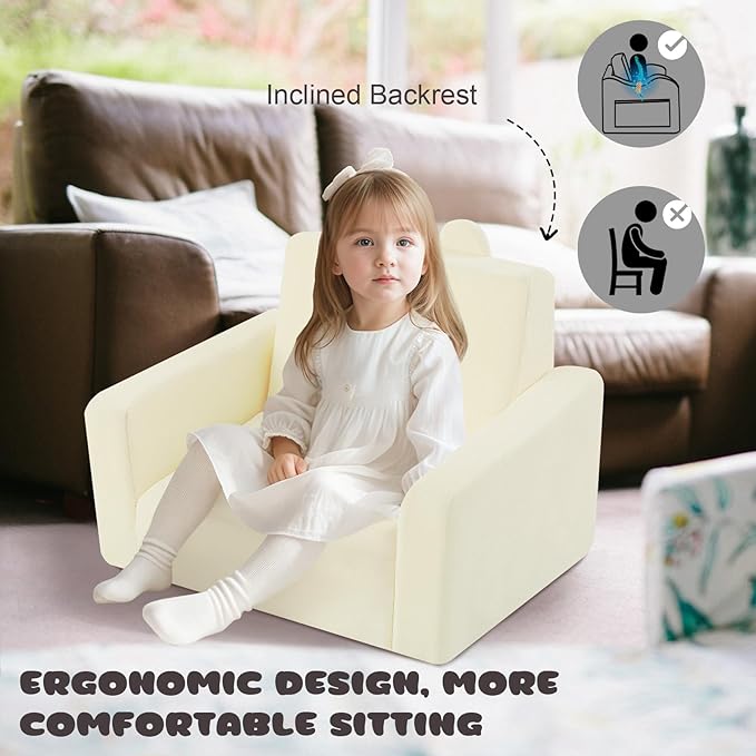 MeMoreCool Folding Toddler Chair, Cmofy Plush Fold Out Kids Couch Sofa, Convertible Kid Sofa Bed, Flip Out Baby Recliner for Toddlers 1-3 Girls Boys