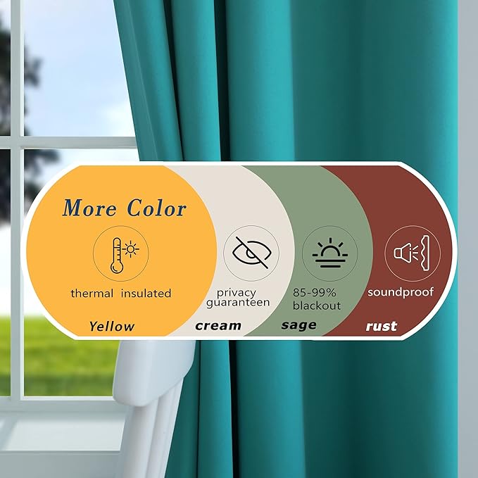Mrs.Naturall Teal Blackout Curtains 84 Inch Length 2 Panels Set,Window Drapes Colorful Boho Curtains for Bedroom Living Room 84 Inches Long,Blue Green