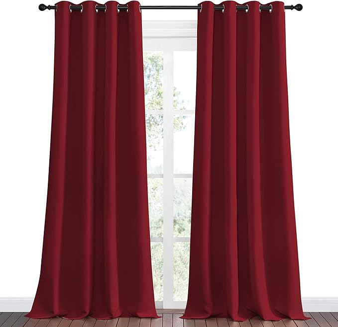 NICETOWN Burgundy Red Blackout Draperies Curtains - Pair of Grommet Top Thermal Insulated Blackout Decorative Curtains for Thanksgiving Day & Christmas Decor(55 inches Wide by 96 inches Long)