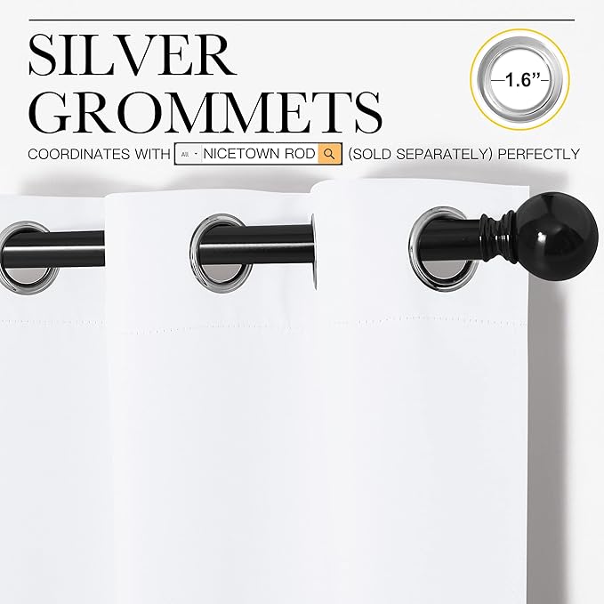 NICETOWN Draperies Curtains Panels, Blocking Out 50% Sunlight Window Treatment Curtains, Grommet Top Small Window Drapes for Bedroom (2 Panels, 34 by 45, White)