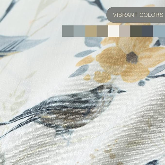 Leeva Kitchen Curtains Valances for Kids Room Porch, Linen Energy Efficient Birds Print Pattern Rod Pocket Small Drapes for Bedroom, 52 x 12, Grey, One Panel