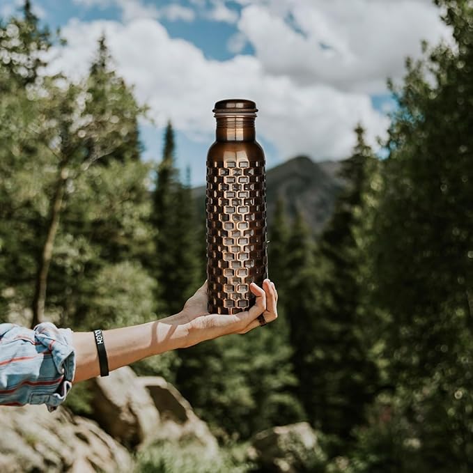 Copper Water Bottle 32 oz Hammered Vintage Modern Design Handcrafted Ayurvedic Copper Vessel For Drinking Water Bottle Travel Water Bottle for Gym, Office, Hiking, Outdoor Hammered Water Vessel
