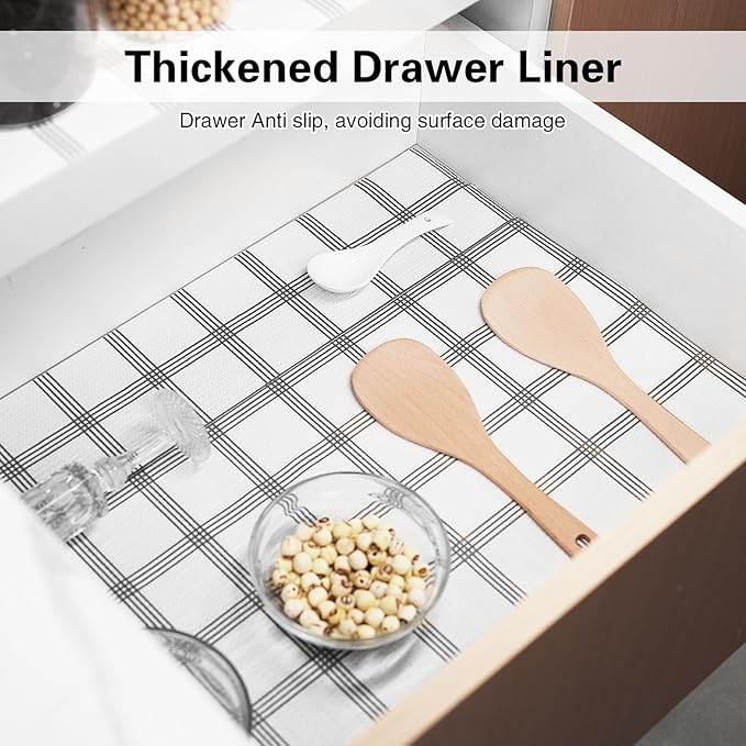Shelf Liner,Drawer Liner for Kitchen Cabinet,18 in x 20 FT Cabinet Liners Non-Adhesive Non-Slip Contact Paper Waterproof Kitchen Liner Protect Desks, Cupboard with Knife and Tape Measure