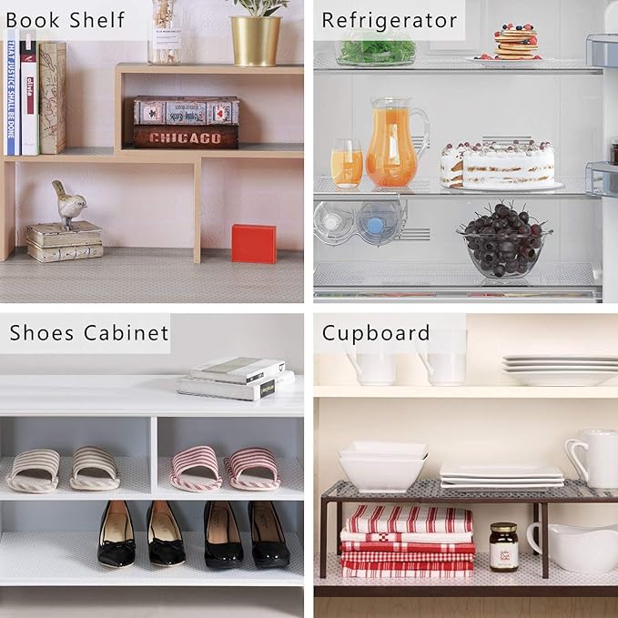 HooTown Refrigerator, Fridge, Shelf Liner and Drawer Mats 17.5 Inch Wide x 393.7 Inch Long, Non Slip EVA Plastic Washable Waterproof Pads for Kitchen Cabinet, Pantry Closet, Cupboard, Clear