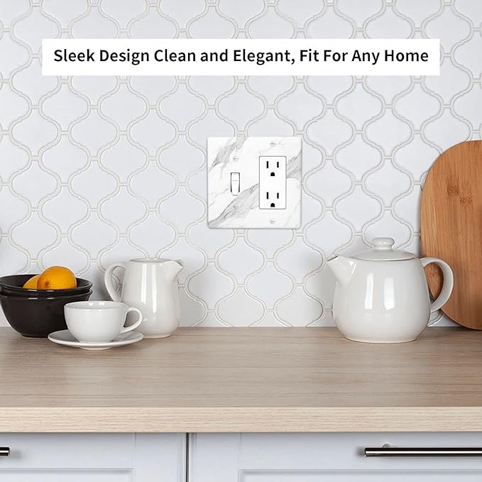 Marble Grey Wall Plate Decorative Light Switch Cover 2-Gang Combo Toggle/Rocker Faceplate for Bedroom Kitchen Farmhouse White