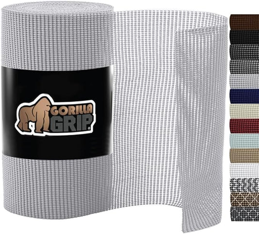 Gorilla Grip powerGRIP Drawer Shelf and Cabinet Liner, Thick Strong Hold, Non-Adhesive Liners Protect Kitchen Cabinets and Cupboard, Bathroom Drawers, Easy Install, Breathable Mat, 12" x30' Light Gray