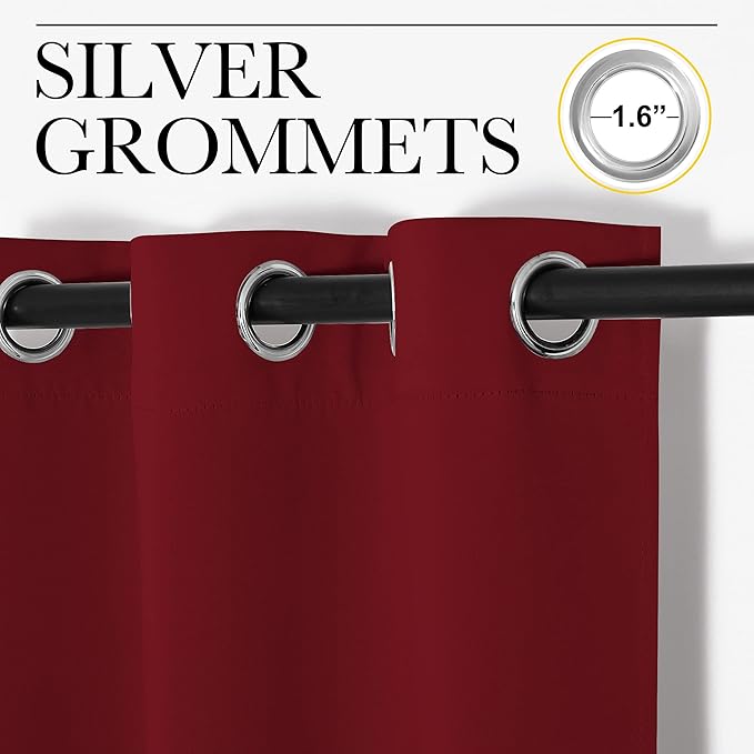 NICETOWN Christmas Window Curtains Blackout Drapes, Thermal Insulated Solid Grommet Blackout Curtains/Draperies for Living Room (Burgundy Red, 1 Pair, 34 by 63 inches)