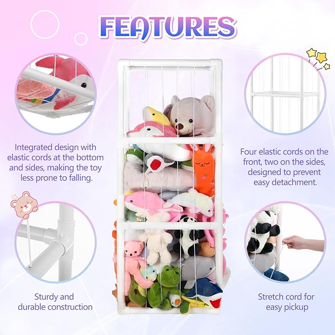 Large Stuffed Animals Storage, Zoo Stuffed Animal Holder Space Save Vertical Stuffed Animals Storage PVC with Elastic Band and Net for Playroom Birthday Gift for Bedroom Nursery