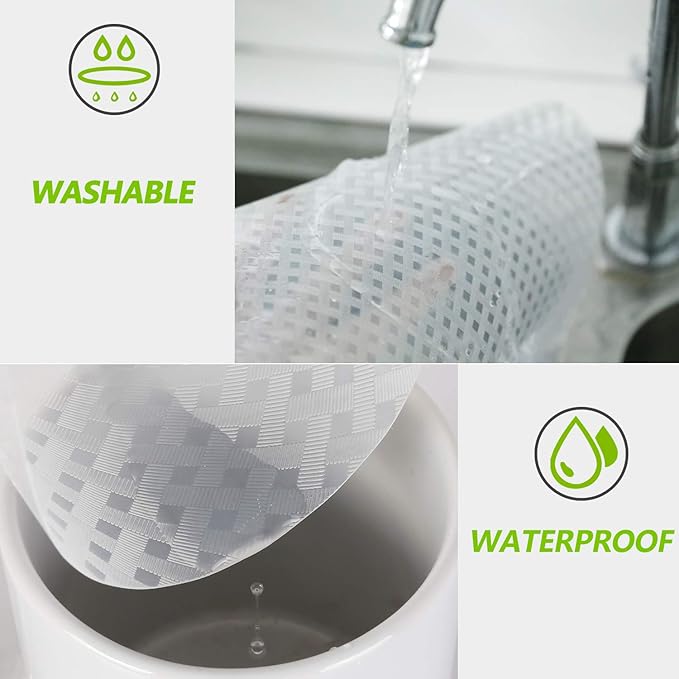 HooTown Refrigerator, Fridge, Shelf Liner and Drawer Mats 17.5 Inch Wide x 393.7 Inch Long, Non Slip EVA Plastic Washable Waterproof Pads for Kitchen Cabinet, Pantry Closet, Cupboard, Clear