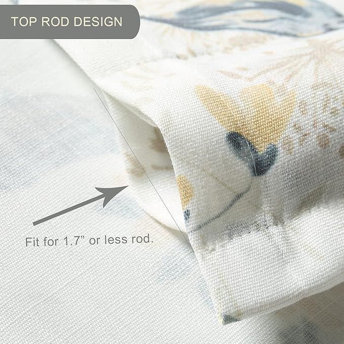 Leeva Kitchen Curtains Valances for Kids Room Porch, Linen Energy Efficient Birds Print Pattern Rod Pocket Small Drapes for Bedroom, 52 x 12, Grey, One Panel