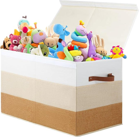 Large Toy Box Chest with Divider, Sturdy Toy Storage Organizer Bin Baskets with Lid for Kids, Boys, Girls, Nursery, Living Room, Bedroom, Playroom, Closet, 25"x13" x16"(Gradient Yellow)