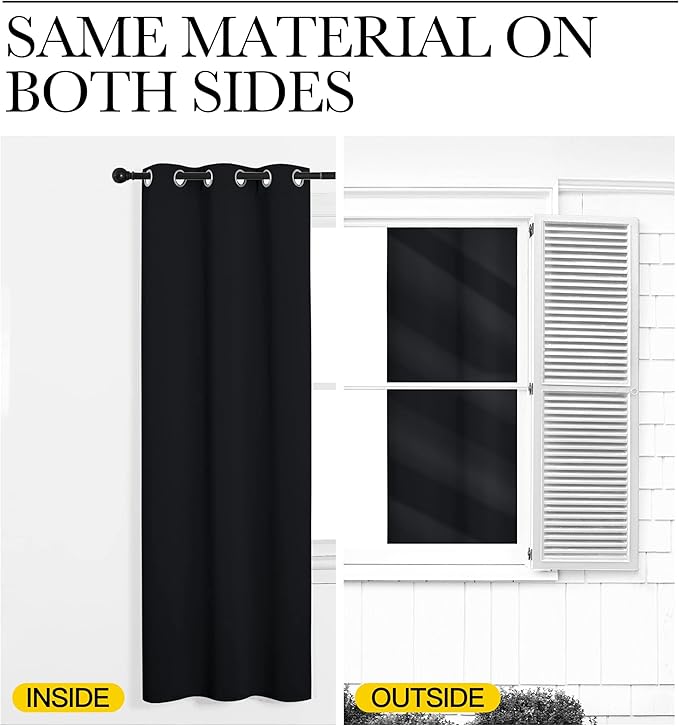 NICETOWN Halloween Blackout Draperies Window Curtain Panels, Autumn/Winter Thermal Insulated Solid Grommet Blackout Curtains/Drapes for Cafe (Set of 2, 42 inches by 50 inches, Black)