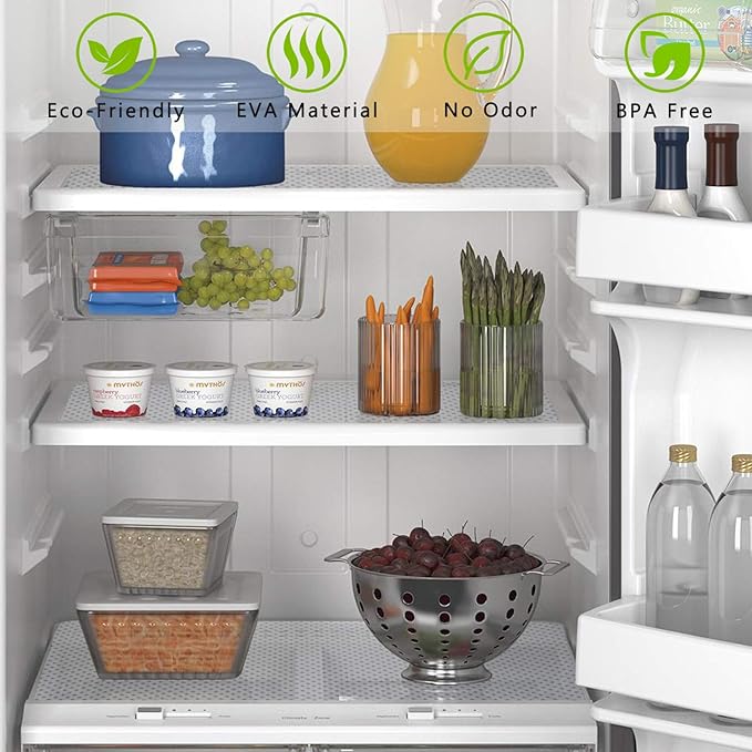 HooTown Refrigerator, Fridge, Shelf Liner and Drawer Mats 17.5 Inch Wide x 393.7 Inch Long, Non Slip EVA Plastic Washable Waterproof Pads for Kitchen Cabinet, Pantry Closet, Cupboard, Clear