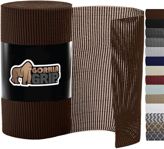 Gorilla Grip powerGRIP Drawer Shelf and Cabinet Liner, Thick Strong Hold, Non-Adhesive Liners Protect Kitchen Cabinets and Cupboard, Bathroom Drawers, Easy Install, Breathable Mat, 12" x10', Chocolate